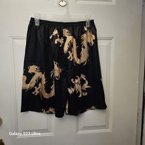 Black and gold silky dragon shorts